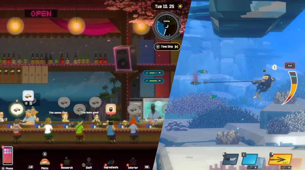 Dave The Diver'a ait oyun içi iki görüntü.